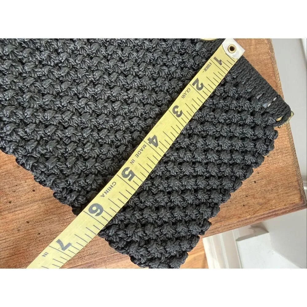 Vintage Black Macrame Clutch Gold Ring 8” x 6”
